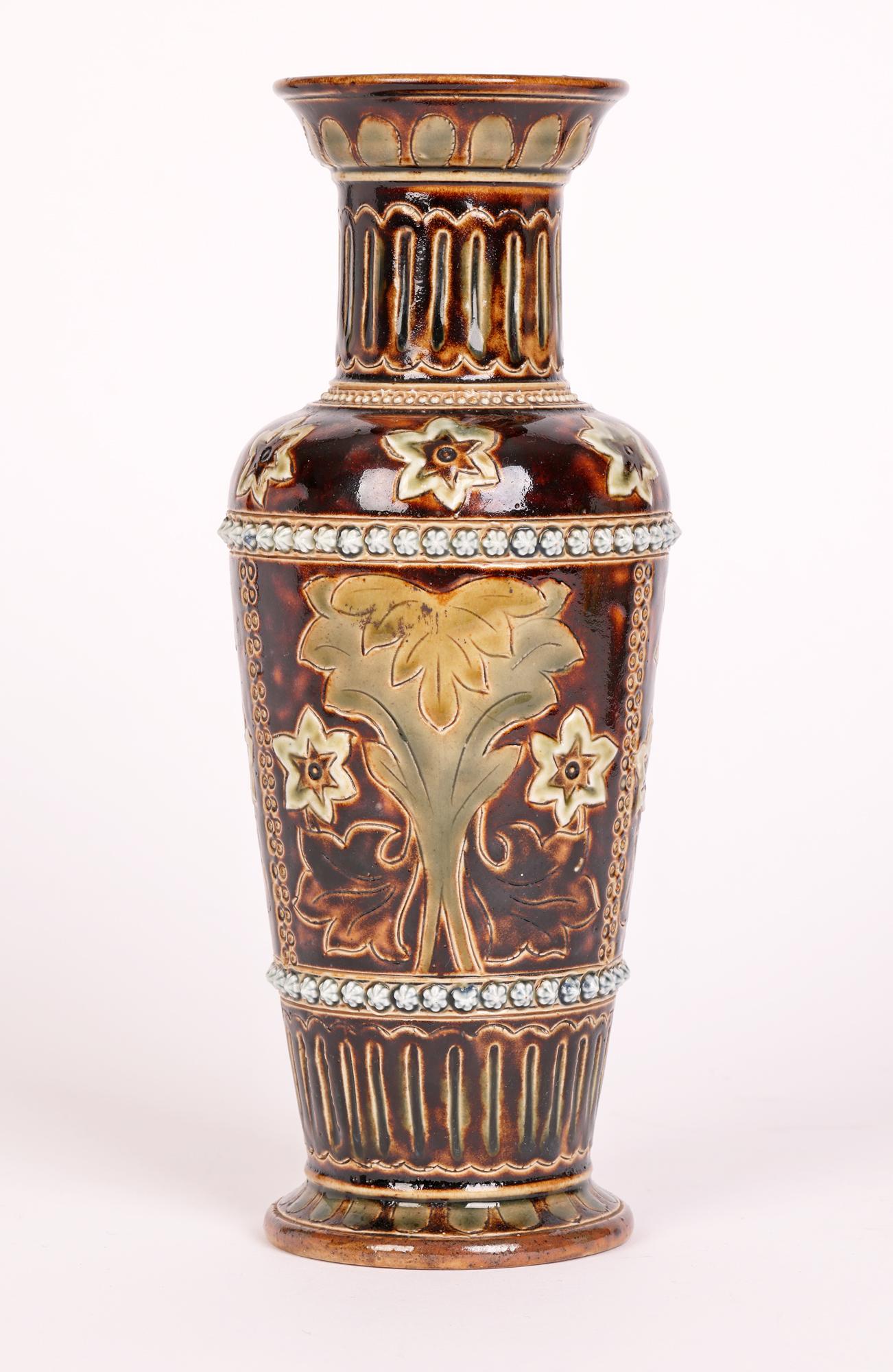 Louisa E Edwards Doulton Lambeth Aesthetic Movement Floral Vase In Good Condition In Bishop's Stortford, Hertfordshire