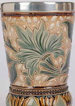 Louisa E Edwards Doulton Lambeth Aesthetic Movement Stoneware Floral Beaker Vase