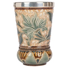Louisa E Edwards Doulton Lambeth Aesthetic Movement Stoneware Floral Beaker Vase