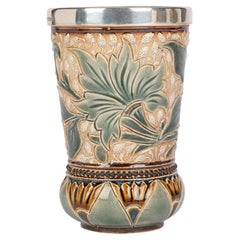 Louisa E Edwards Doulton Lambeth Aesthetic Movement Stoneware Floral Beaker Vase
