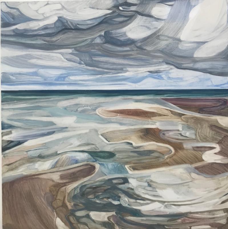 No Taller Than Tomorrow’s Oceans by Louisa Longstaff-Scales [2021]
Please note that insitu images are purely an indication of how a piece may look
A painting of the North Sea's tide receding along the North Norfolk coast.
Louisa Longstaff-Scales,