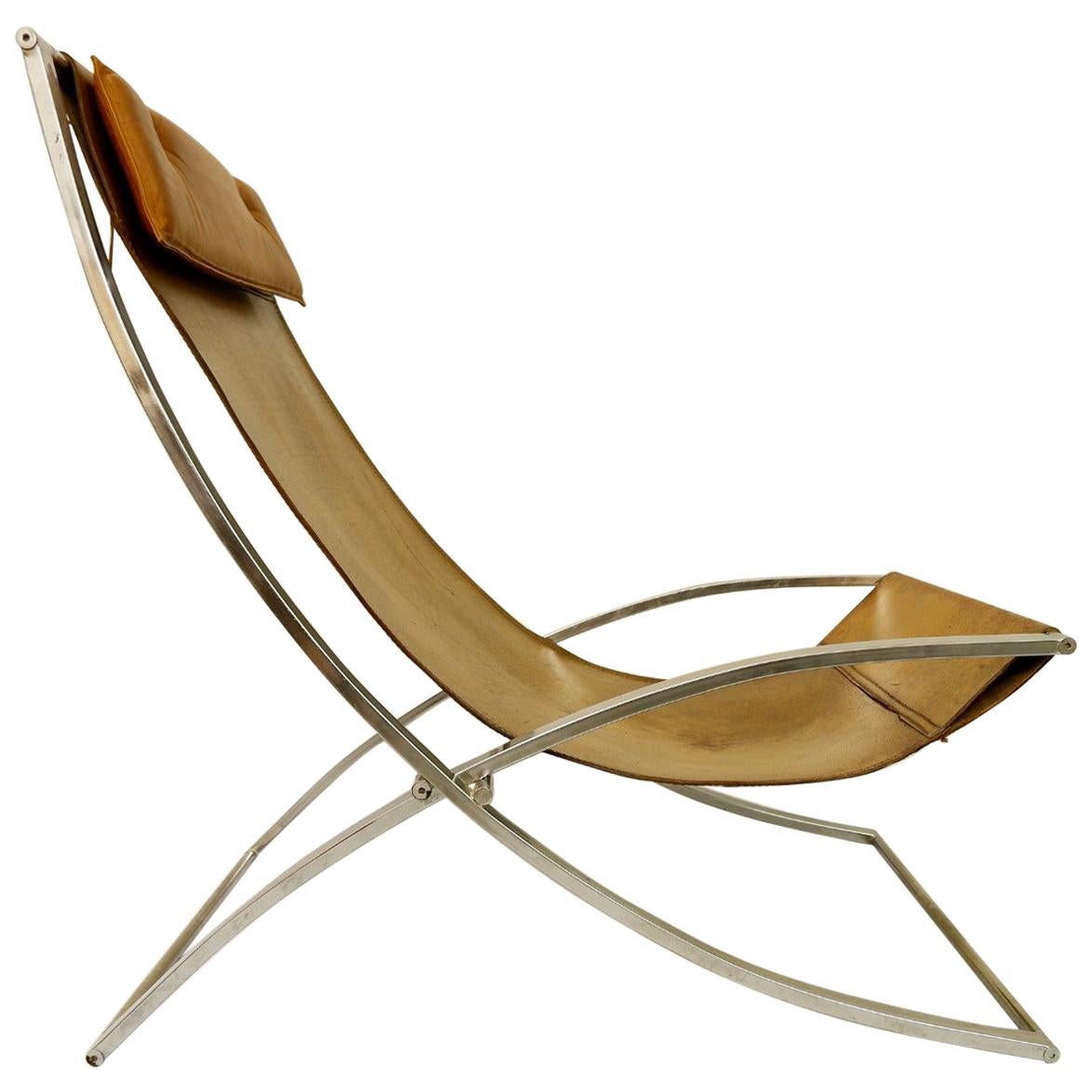 "Louisa" Lounge Chair Leather and Chrome by Marcello Cuneo, Italy, 1970s