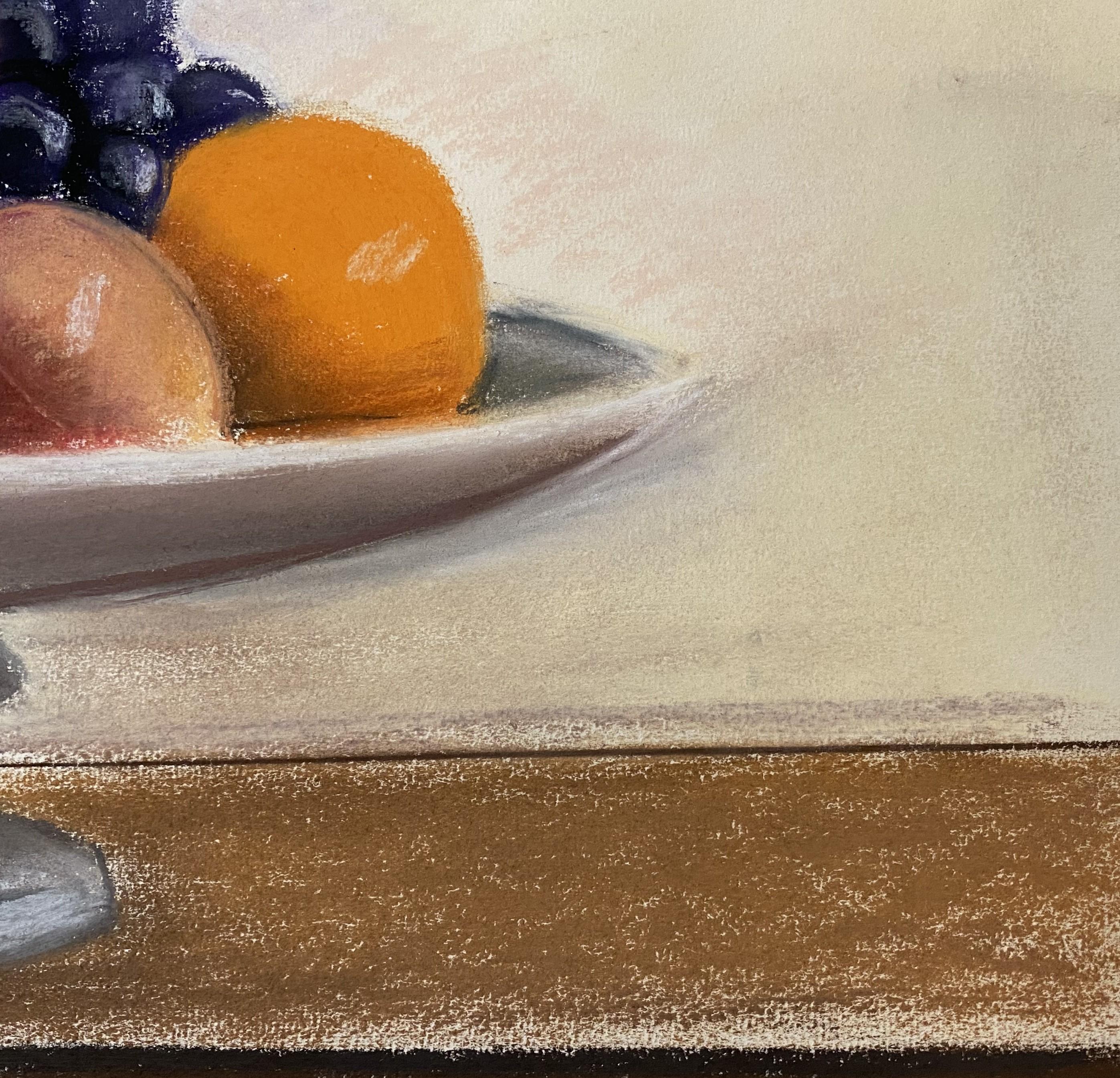 A fine pastel still life with a bowl of fruit by Icelandic-American artist Louisa Matthiasdottir (1917-2000). Born in Reykjavik, Iceland, Louisa was known for her portraits, self portraits, still lifes, interiors, and Icelandic landscapes, all