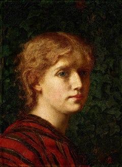 Antique Portrait of a Young Woman, 19th Century Pre-Raphaelite Oil on Canvas
