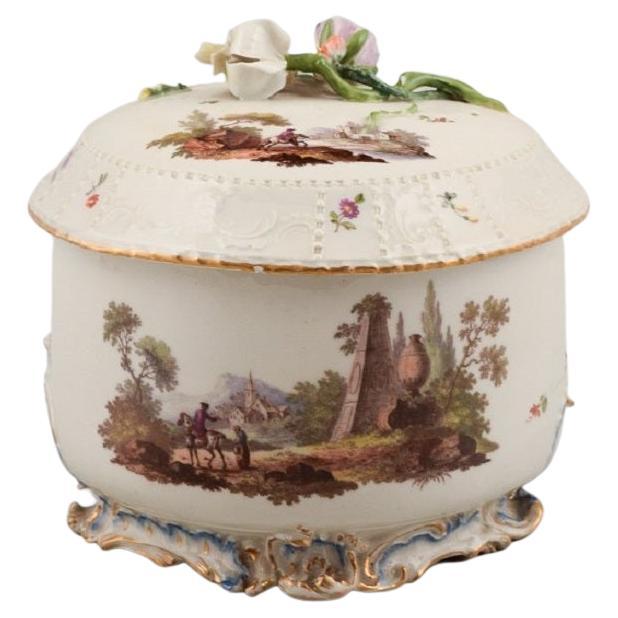 Louisbourg, Germany, 18th-Century Large Sugar Bowl, with Landscape Scenes For Sale