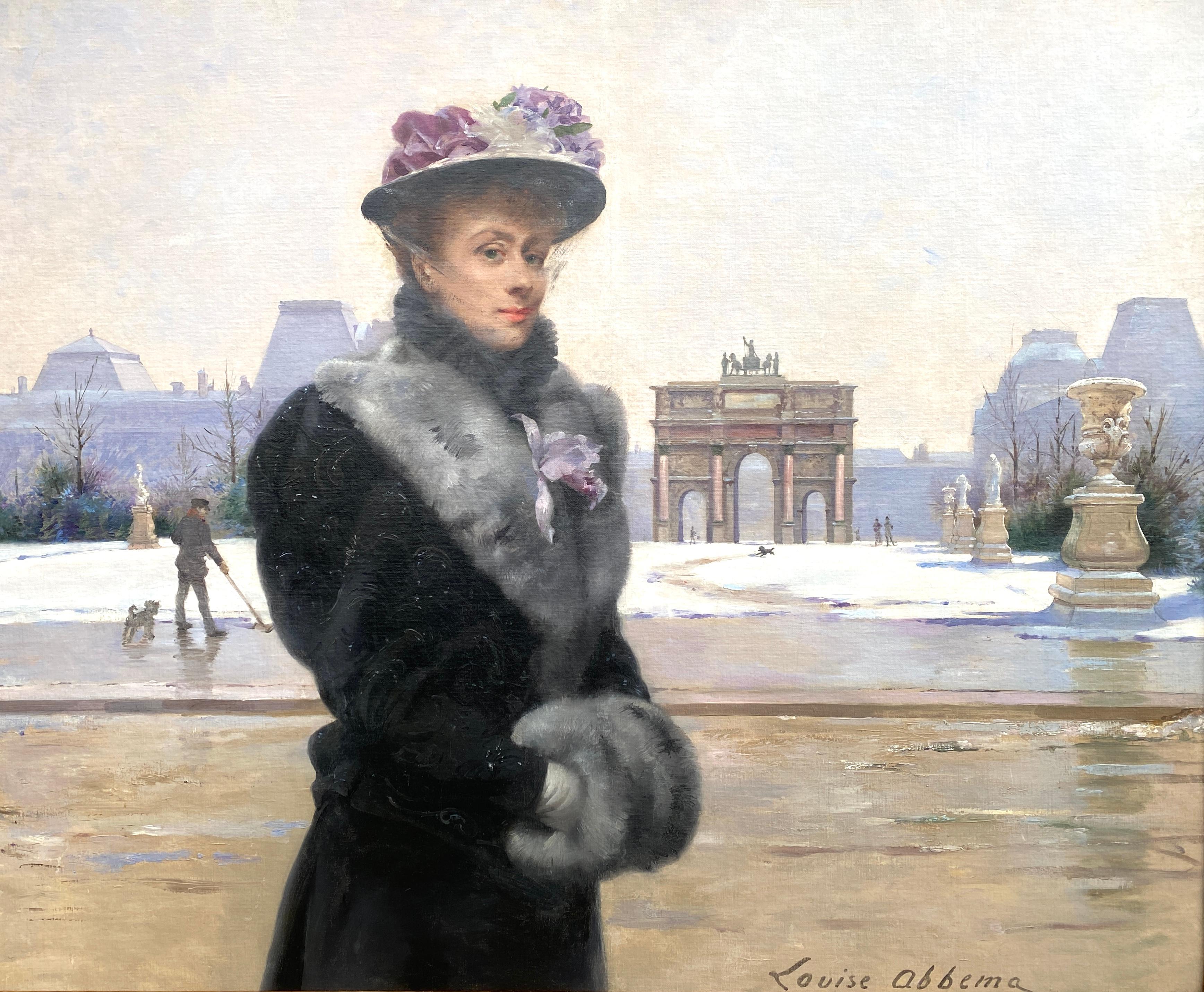 Louise Abbéma, 1853 – 1927, French Painter, 'Lady in Paris on a Winter Day' - Painting by Louise Abbema