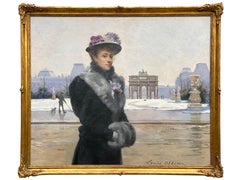Antique Louise Abbéma, 1853 – 1927, French Painter, 'Lady in Paris on a Winter Day'