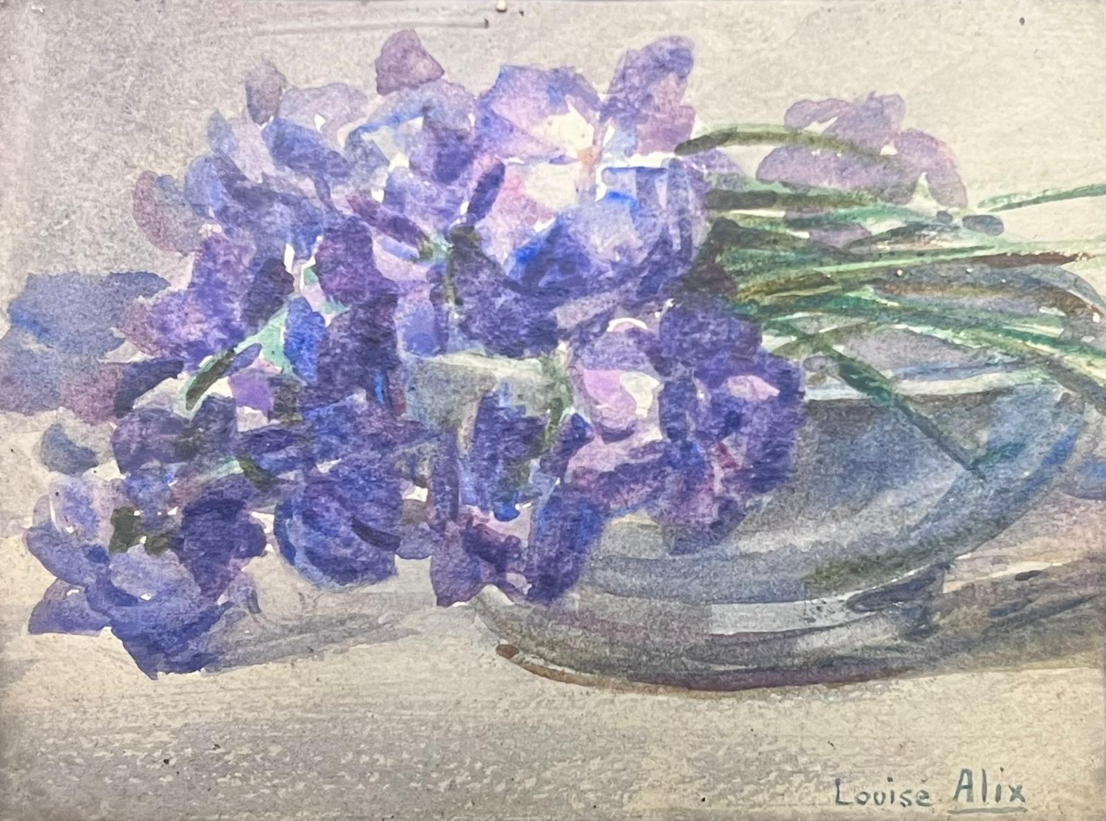 1920's Acuarela Impresionista Francesa Firmada Irises Naturaleza Muerta Flores - Painting de Louise Alix