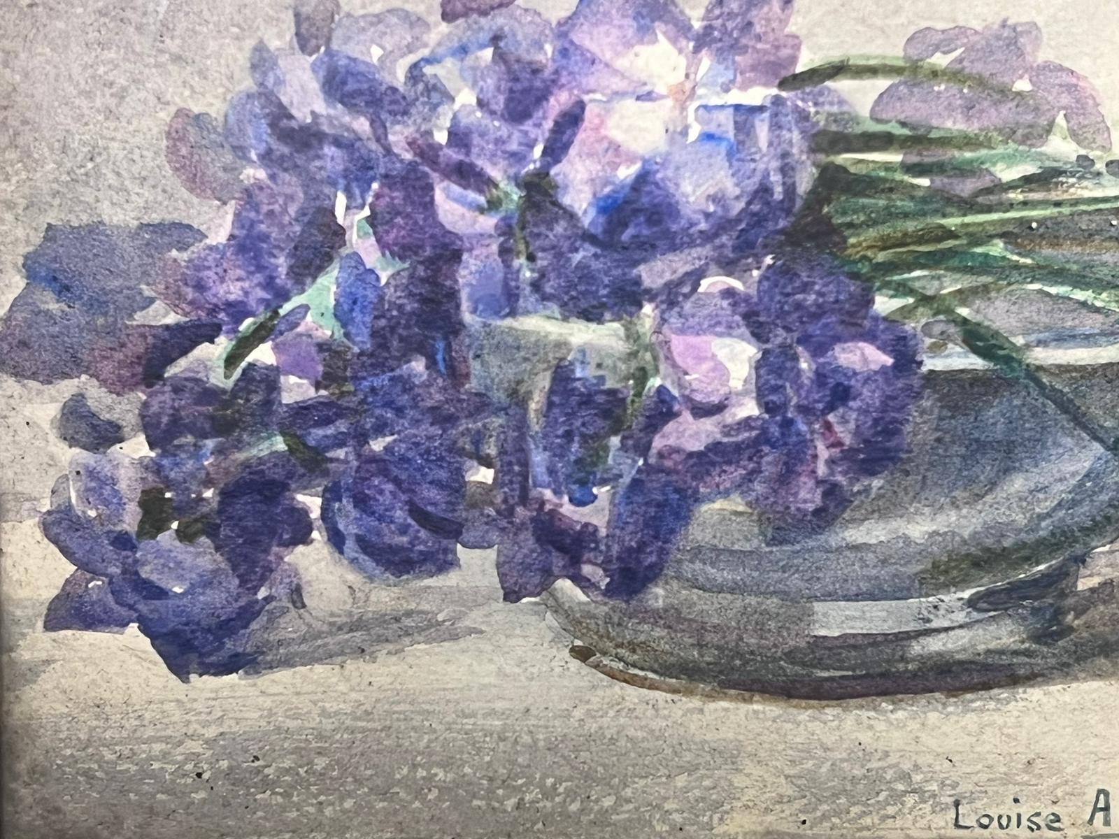 1920's Acuarela Impresionista Francesa Firmada Irises Naturaleza Muerta Flores 1