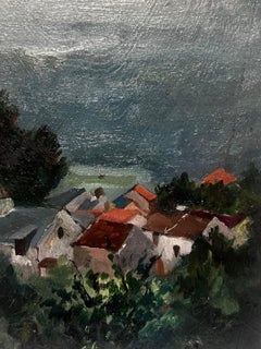 1930's French Colourful Roof Houses Over Looking Sea Oil Landscape