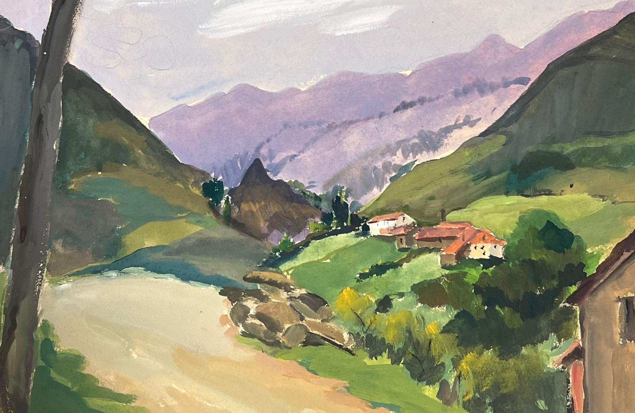 Country Track
by Louise Alix, French 1950's Impressionist 
gouache on artist paper, unframed
painting: 9 x 12 inches
provenance: from a large private collection of this artists work in Northern France
condition: original, good and sound condition