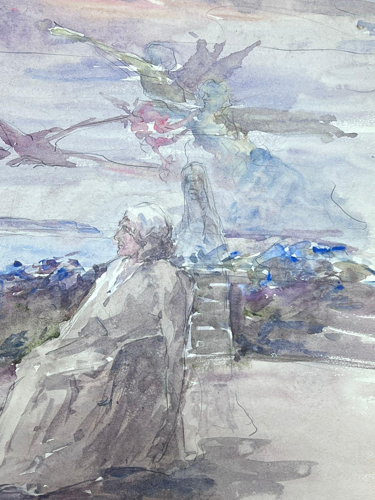 Französische Landschaft
signiert von Louise Alix (Französisch, 1888-1980) *siehe Anmerkungen unten
Provenienzstempel auf der Rückseite 
Aquarell auf Künstlerpapier, ungerahmt
Maße: 13 hoch x 10 Zoll breit
Zustand: insgesamt sehr gut und solide, ein