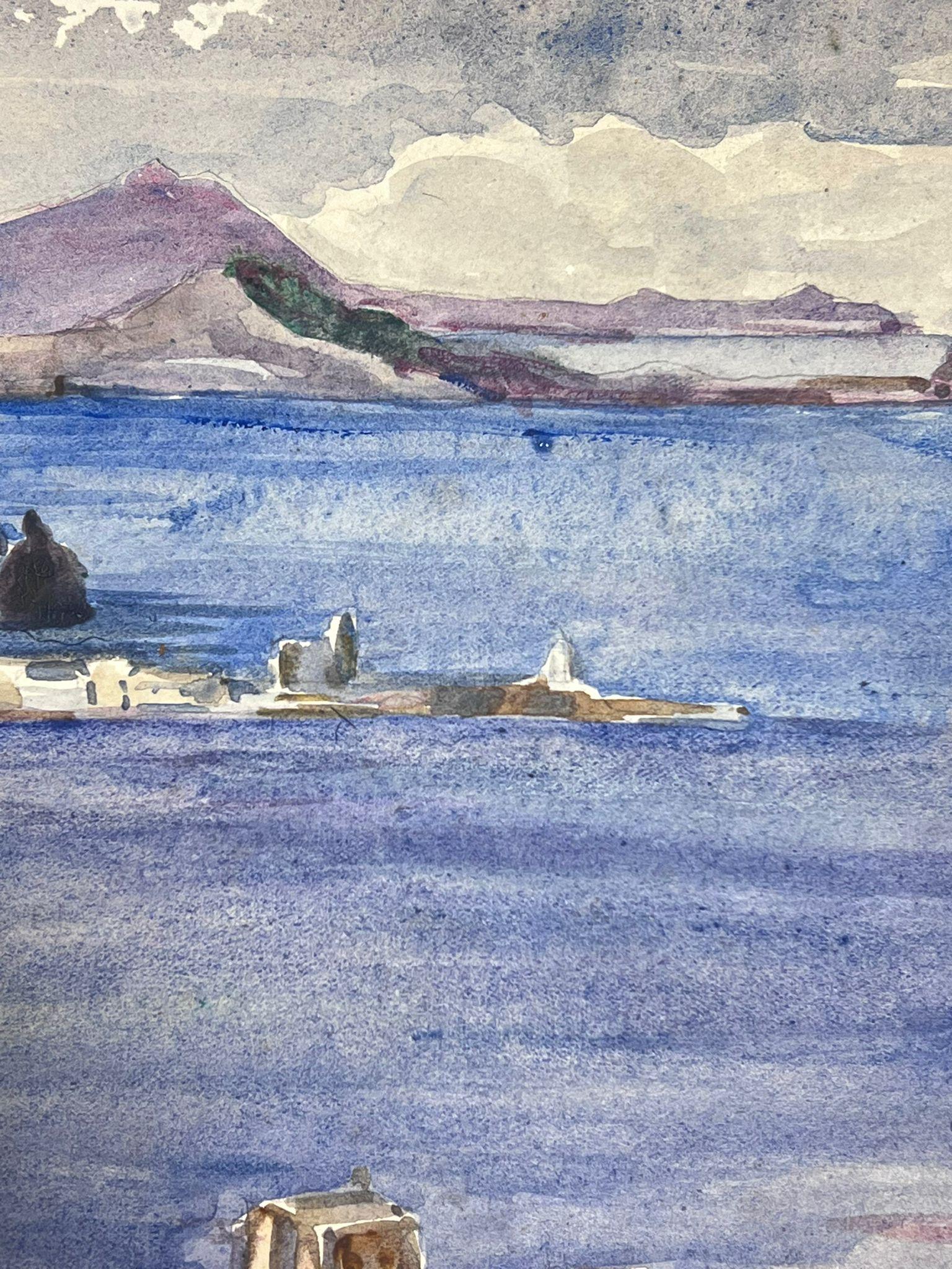Blue Sea Landscape
by Louise Alix, French 1950's Impressionist 
watercolour on artist paper stuck on board, unframed
painting: 7.25 x 9.25 inches
provenance: from a large private collection of this artists work in Northern France
condition:
