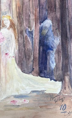 1930's French Impressionist Bride In The Woods Followed By Dark Figure