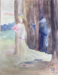 1930's French Impressionist Bride In The Woods Followed By Dark Figure
