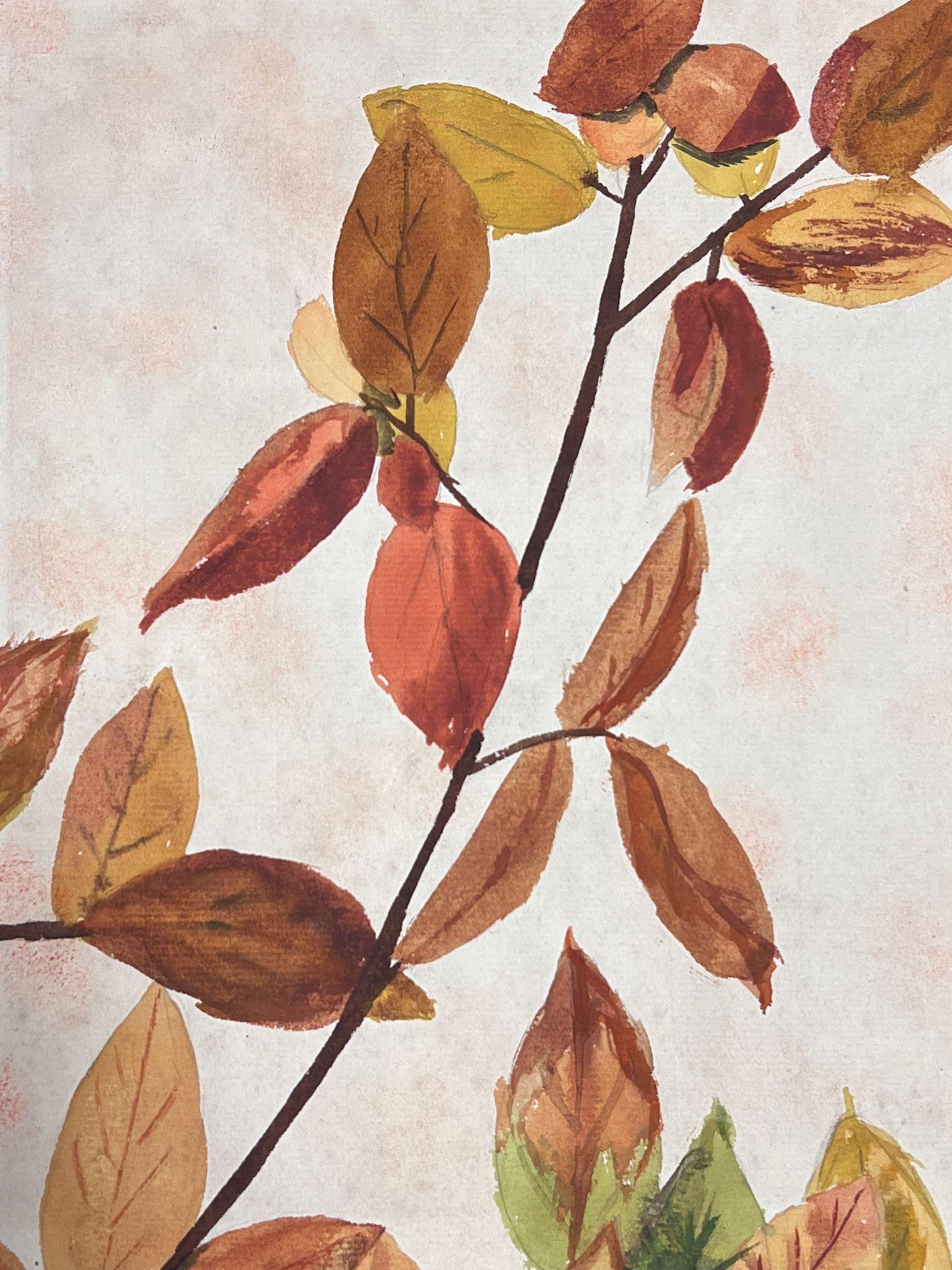 1930's French Impressionist Brown and Orange Autumn Leaf Watercolour 1