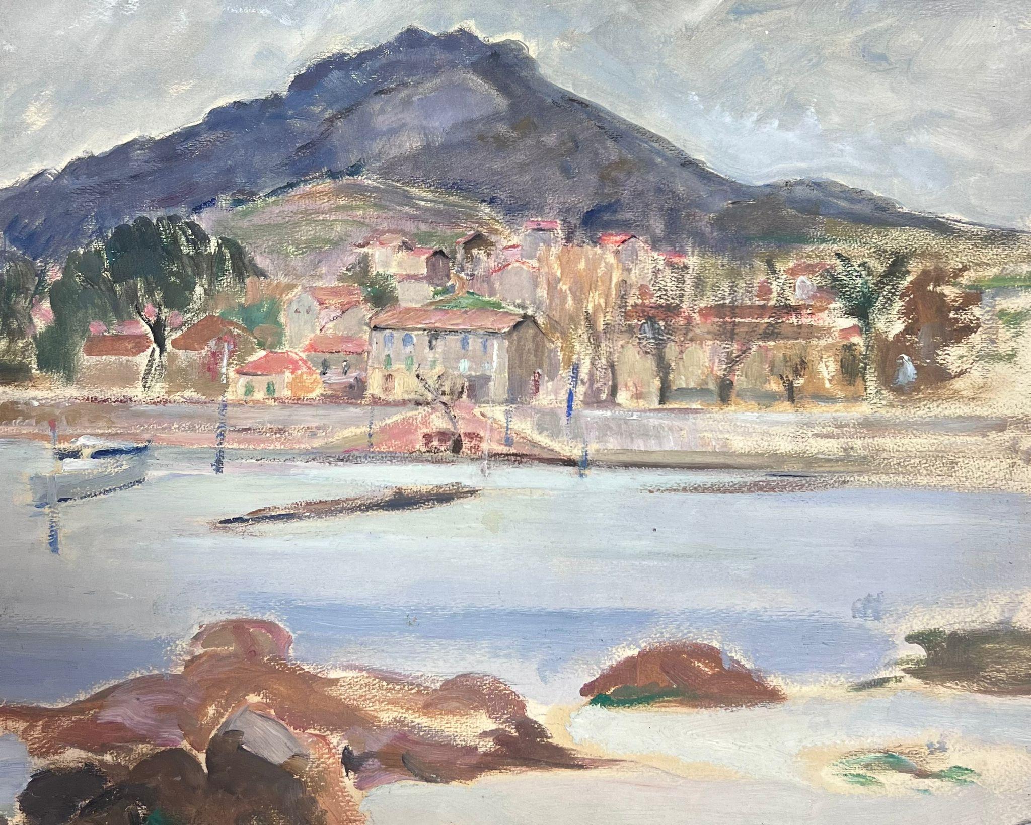 1930's French Impressionist Coastal Harbour In French Village Town Landscape For Sale 2