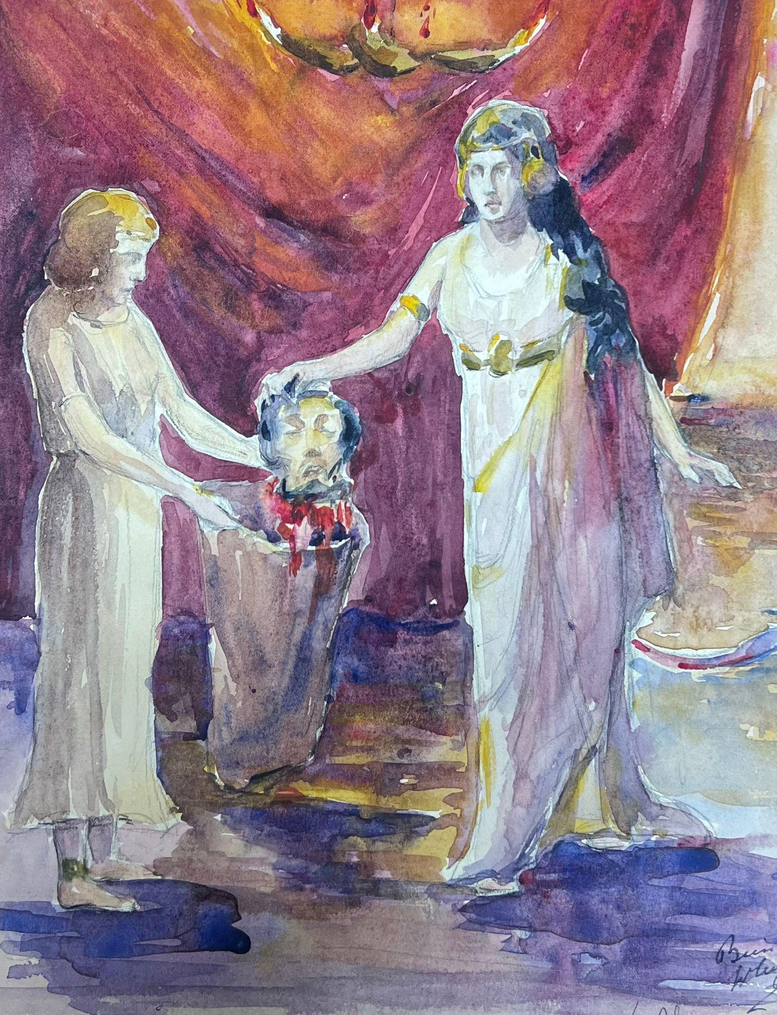 1930er Jahre Französischer Impressionist Weibliche Figuren halten enthaupteten Kopf – Painting von Louise Alix