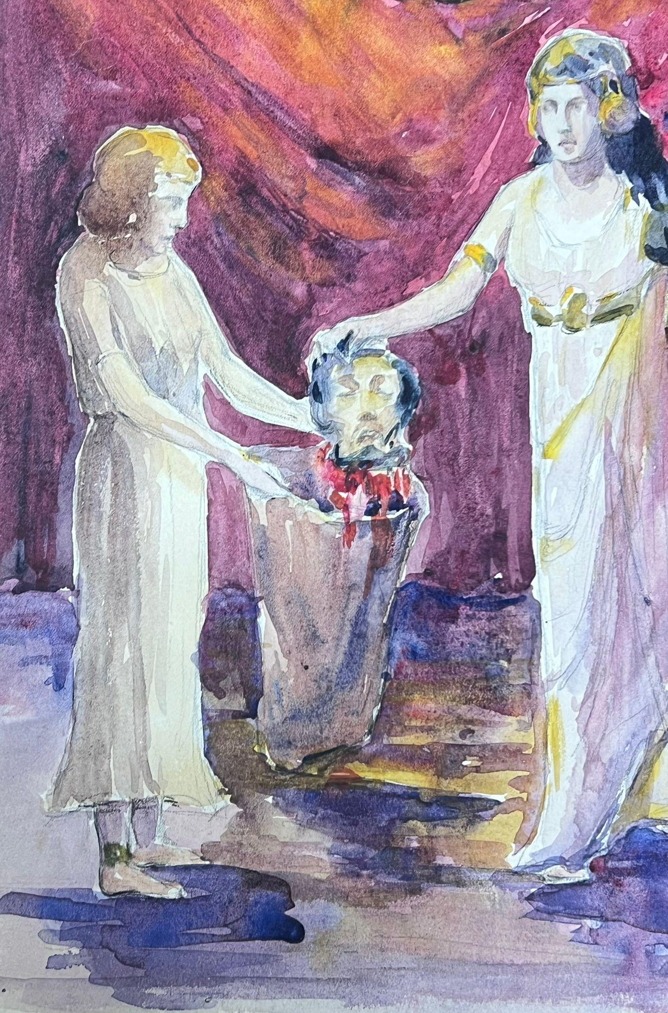 Geköpft
signiert von Louise Alix (Französisch, 1888-1980) *siehe Anmerkungen unten
Provenienzstempel auf der Rückseite 
Aquarell auf Künstlerpapier, ungerahmt
Maße: 10,75 hoch und 8,5 Zoll breit
Zustand: insgesamt sehr gut und solide, ein paar