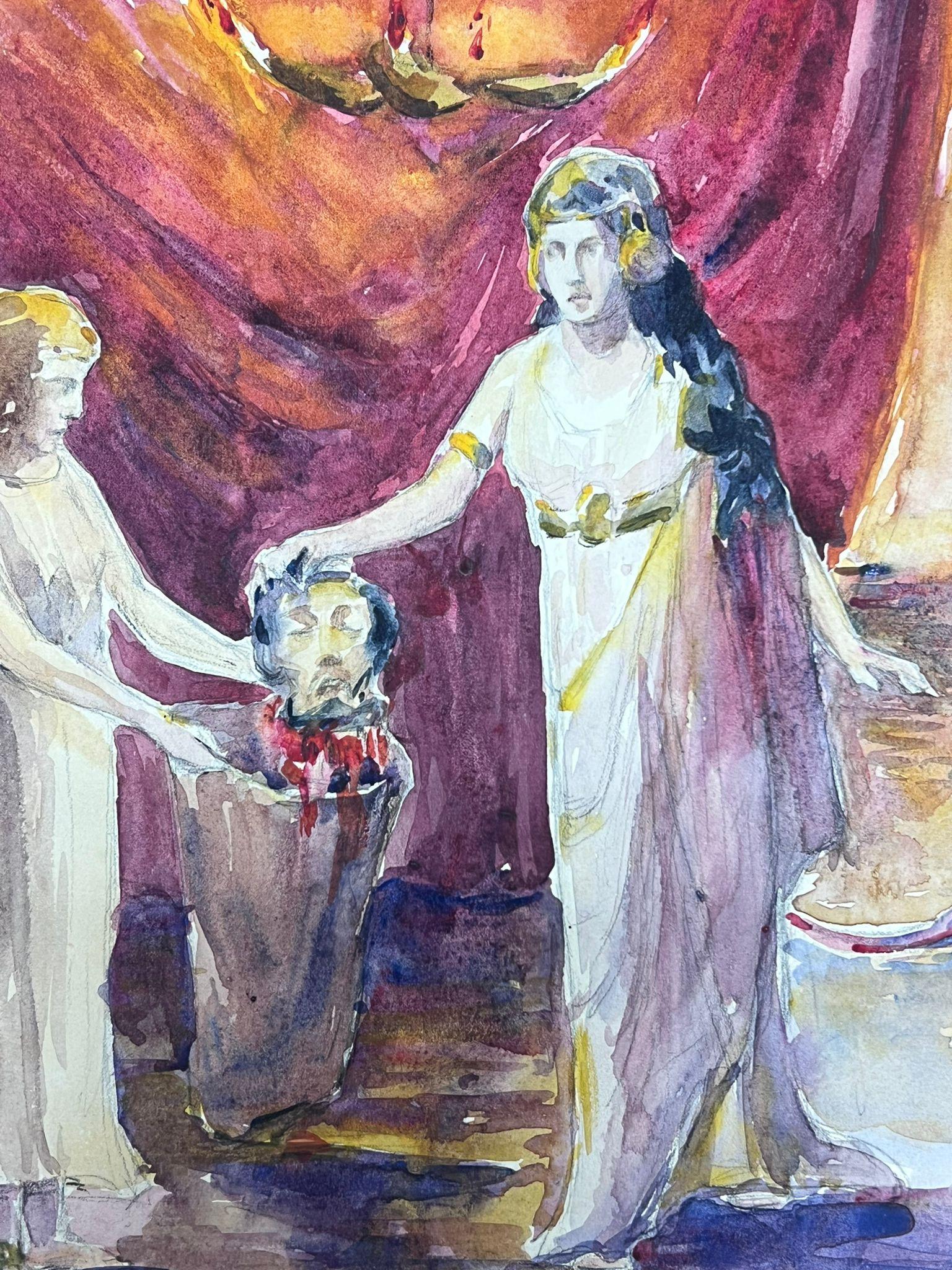 Figuras femeninas impresionistas francesas de 1930 que sostienen una cabeza decapitada - Figurative Painting Gris de Louise Alix
