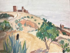 1930's French Impressionist Figure Walking To Castle On Sandy Island