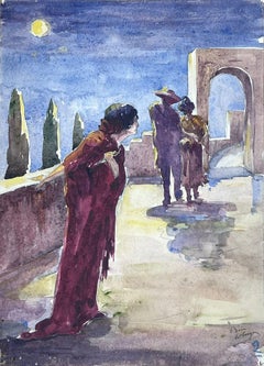 1930
s French Impressionist Figures On A Summers Evening Balcony In Provence