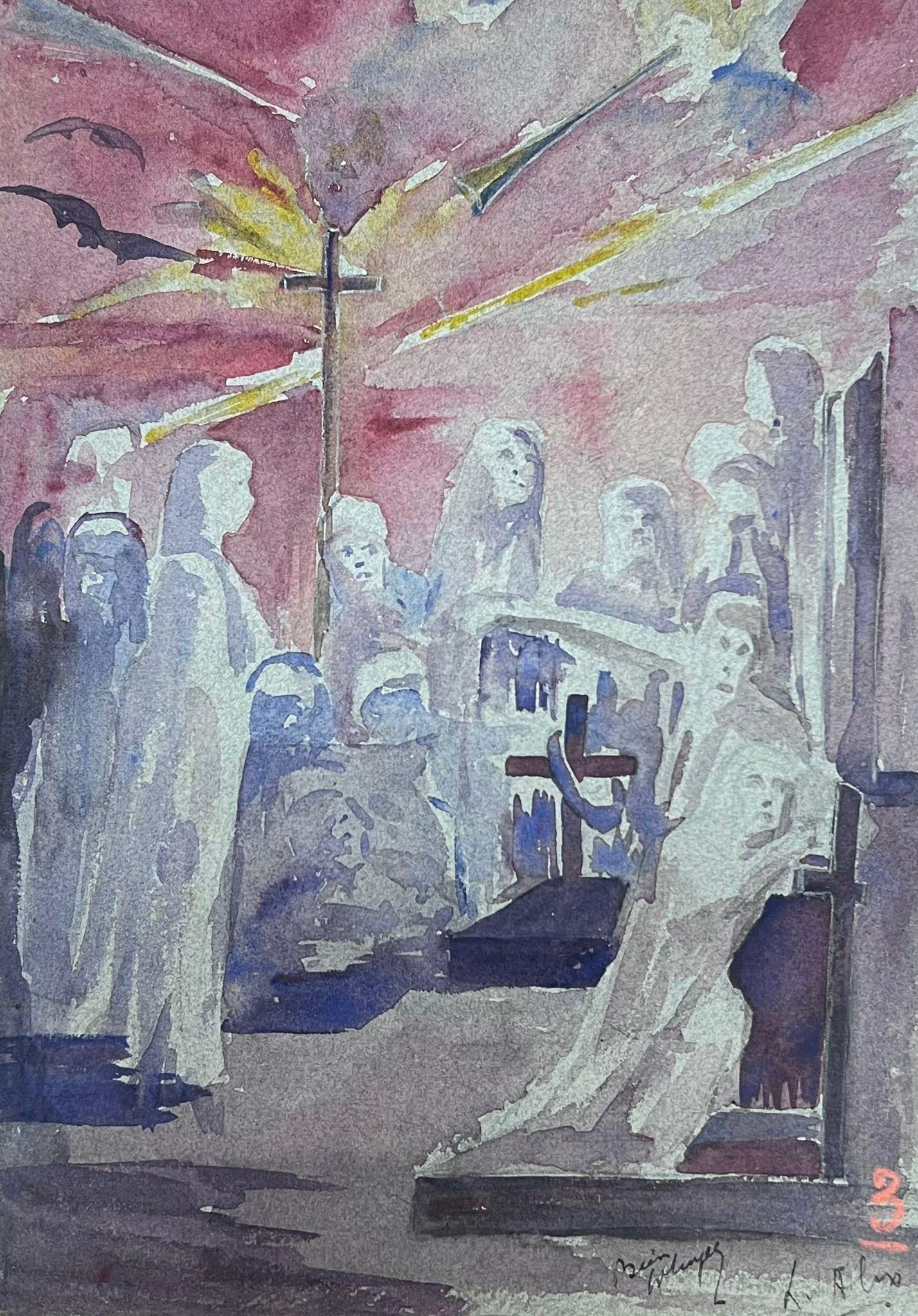 1930's French Impressionist Figures Surrounding The Cross Landscape For Sale 1