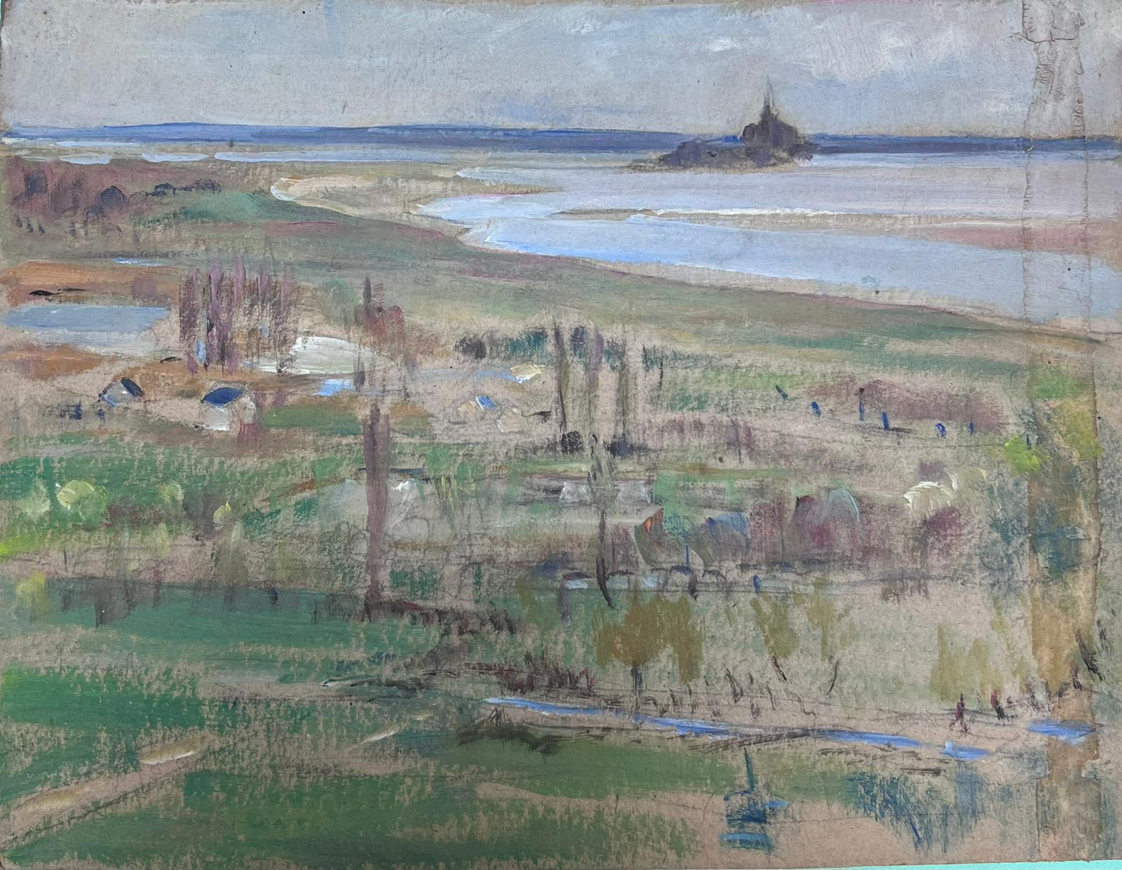 Französischer Impressionist der 1930er Jahre Düstere Küstenlandschaft am Meer (Grau), Landscape Painting, von Louise Alix