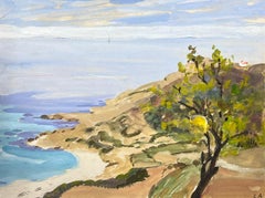 1930's French Impressionist Gouache Beach Coast Landscape