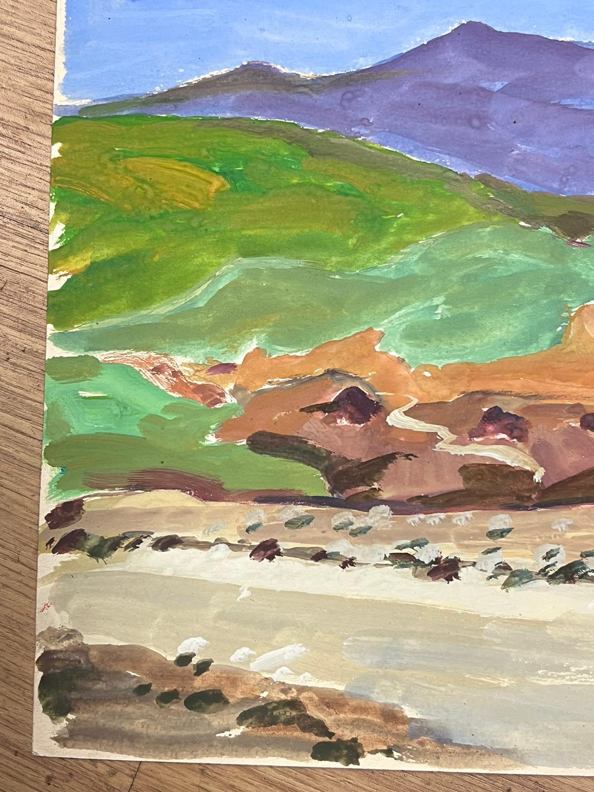 Paisaje montañoso colorido al gouache impresionista francés de 1930 - Painting de Louise Alix