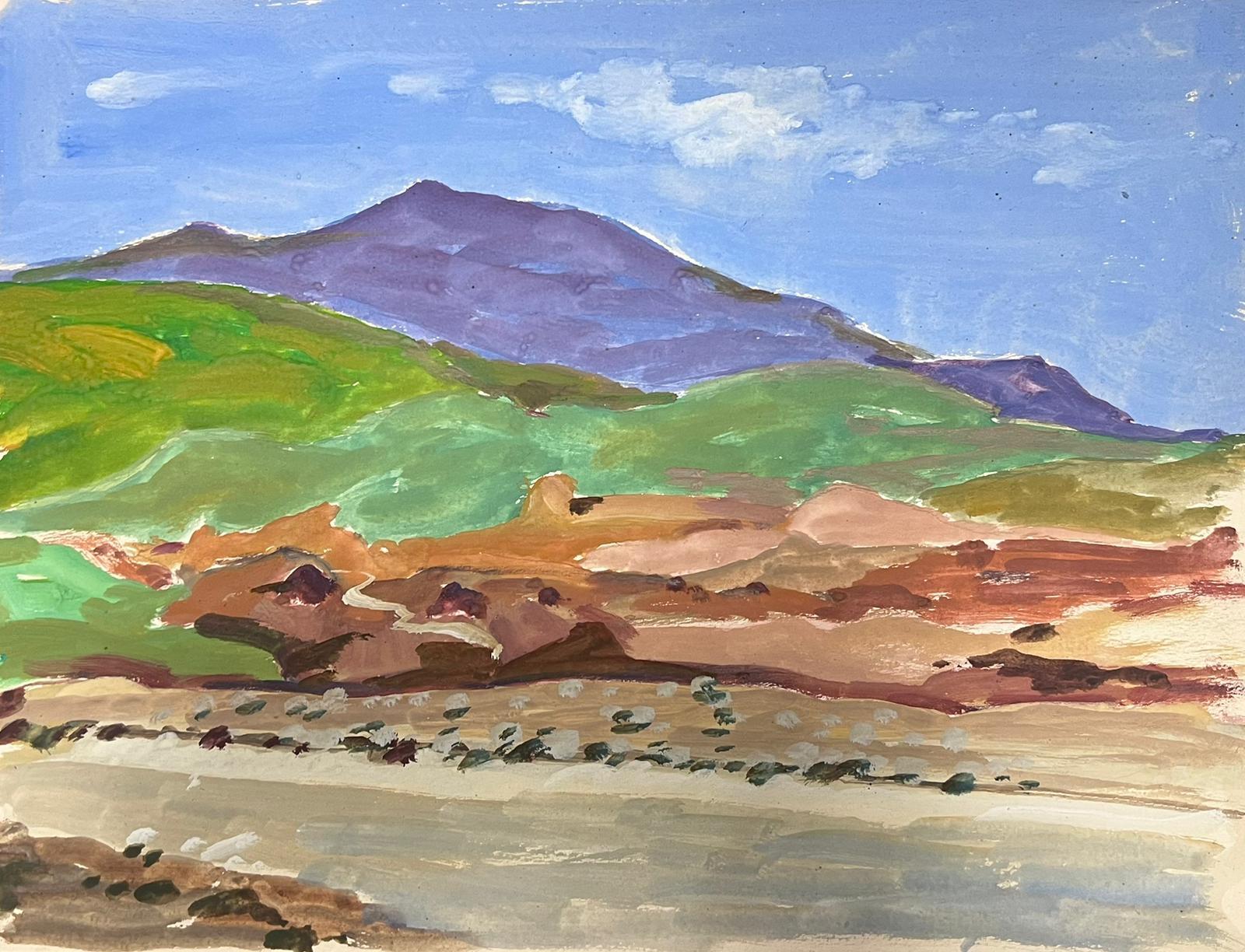 Landscape Painting de Louise Alix - Paisaje montañoso colorido al gouache impresionista francés de 1930