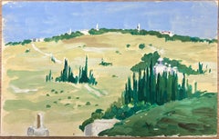 1930's French Impressionist Gouache Cyrus Tree's In Yellow Field Landscape