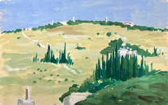 Tableau impressionniste français des années 1930, Cyrus Tree's in Yellow Field Landscape