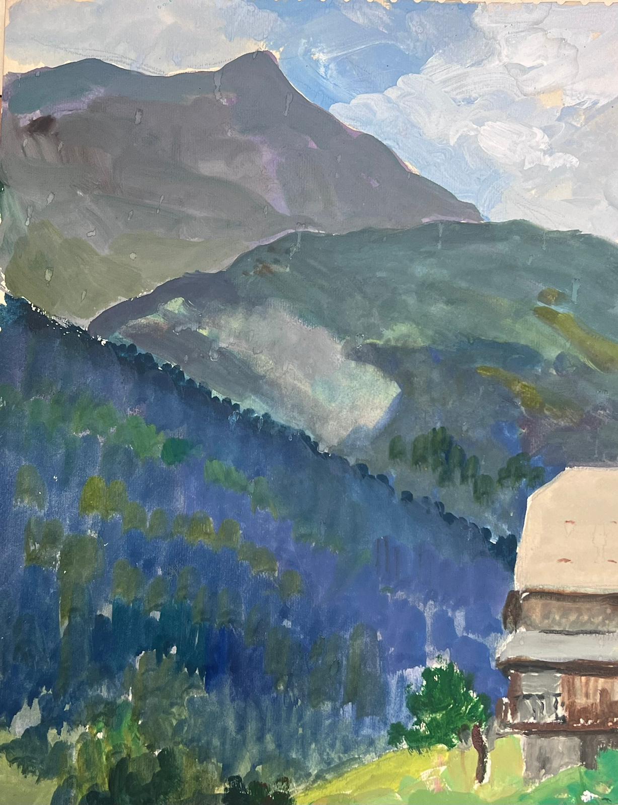 1930's French Impressionist Gouache Huts In Summer Mountains  For Sale 1