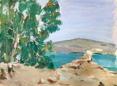 Louise Alix - 1930
s French Impressionist Gouache Summer Green Tree By The Sea Landscape 1930
s French Impressionist Gouache Summer Green Tree By The Sea Landscape
