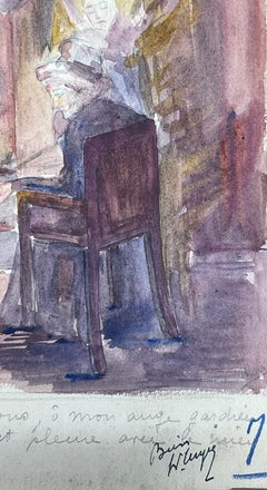1930's French Impressionist Grandma and Children Sat By The Fire Angelic Figure