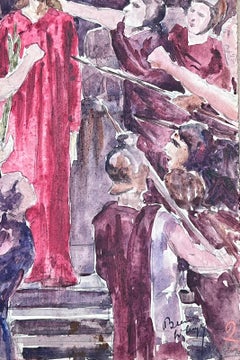 1930's French Impressionist Jesus and His Twelve Disciples Gathered Watercolour