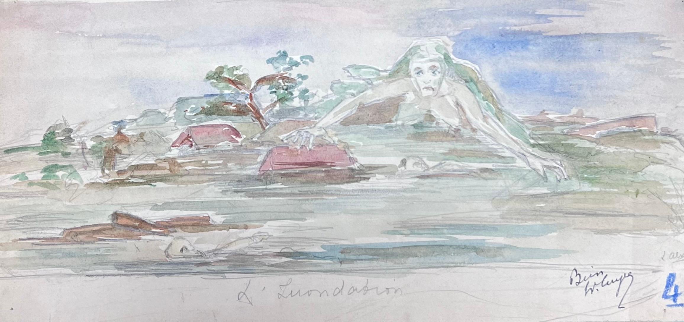 1930er Jahre Französisch Impressionist mythischen Meer Figur steigt über das Meer – Painting von Louise Alix