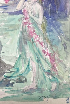 1930's French Impressionist Mythological Mermaid and Slave On The Beach