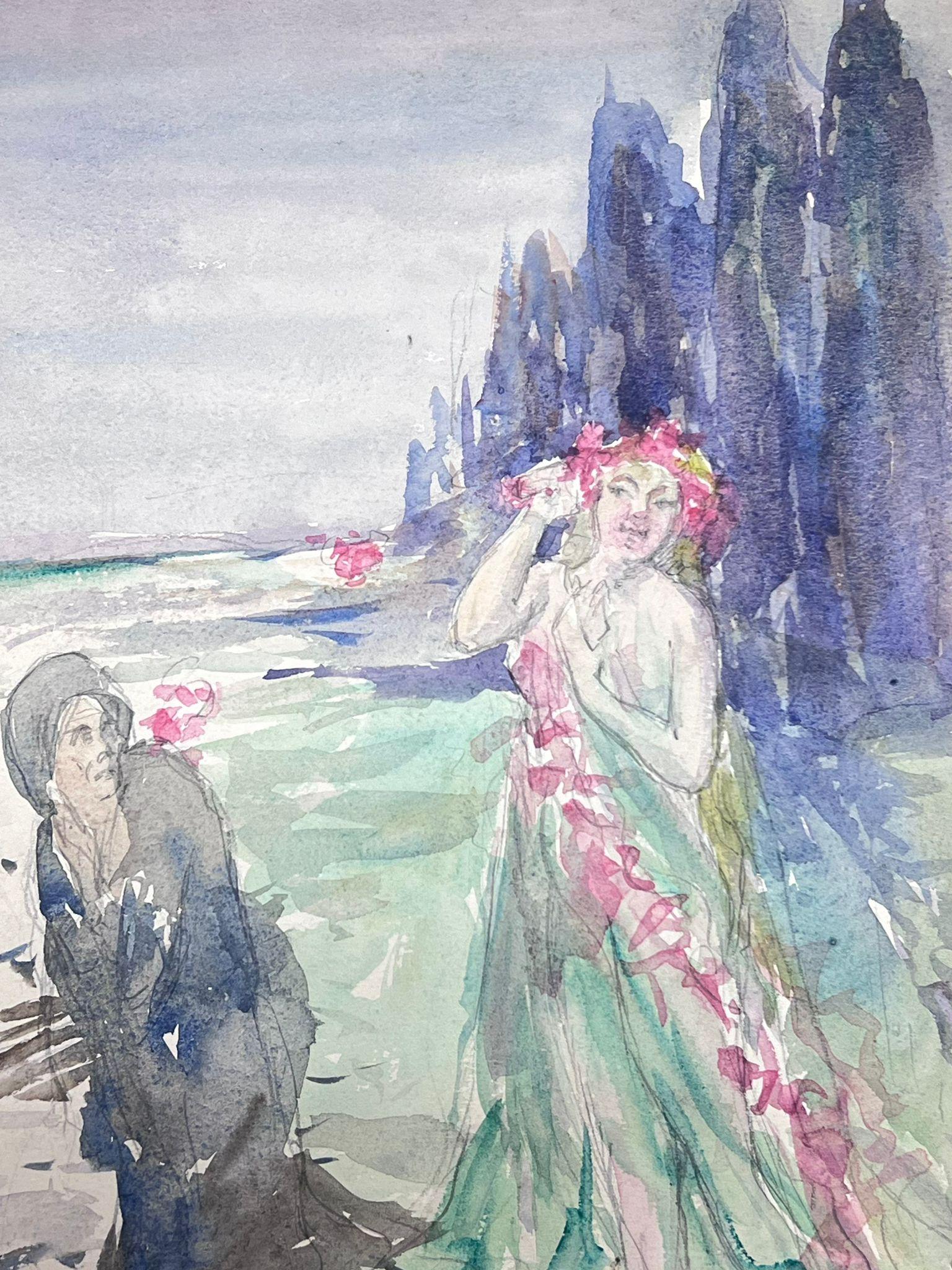 Französisch-impressionistische mythologische Meerjungfrau und Slave am Strand, 1930er Jahre (Impressionismus), Painting, von Louise Alix