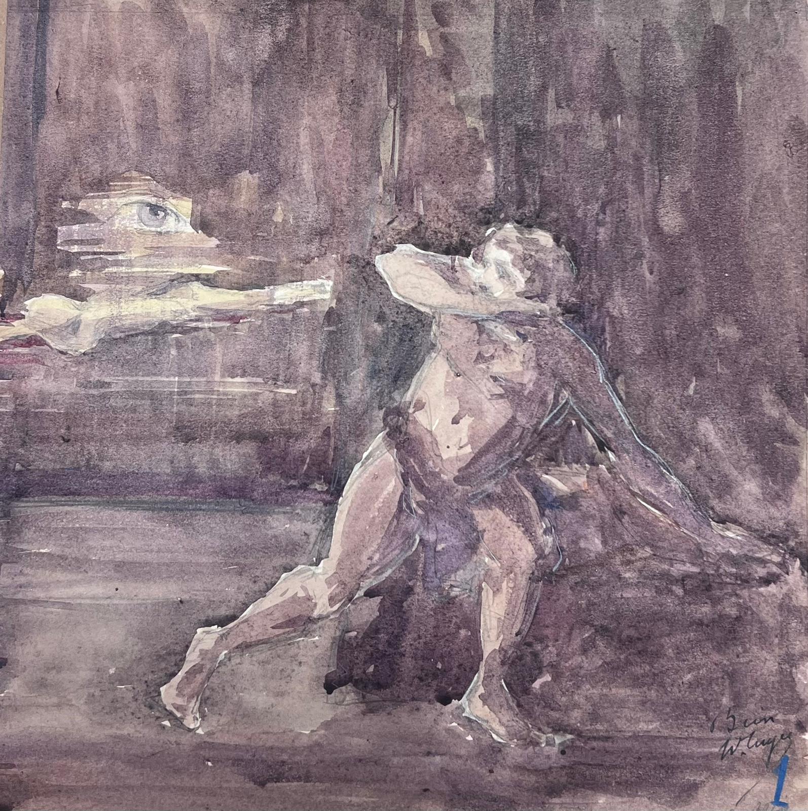 1930's Französisch Impressionist Nude Figur in den Wäldern von seinem Auge verfolgt  – Painting von Louise Alix