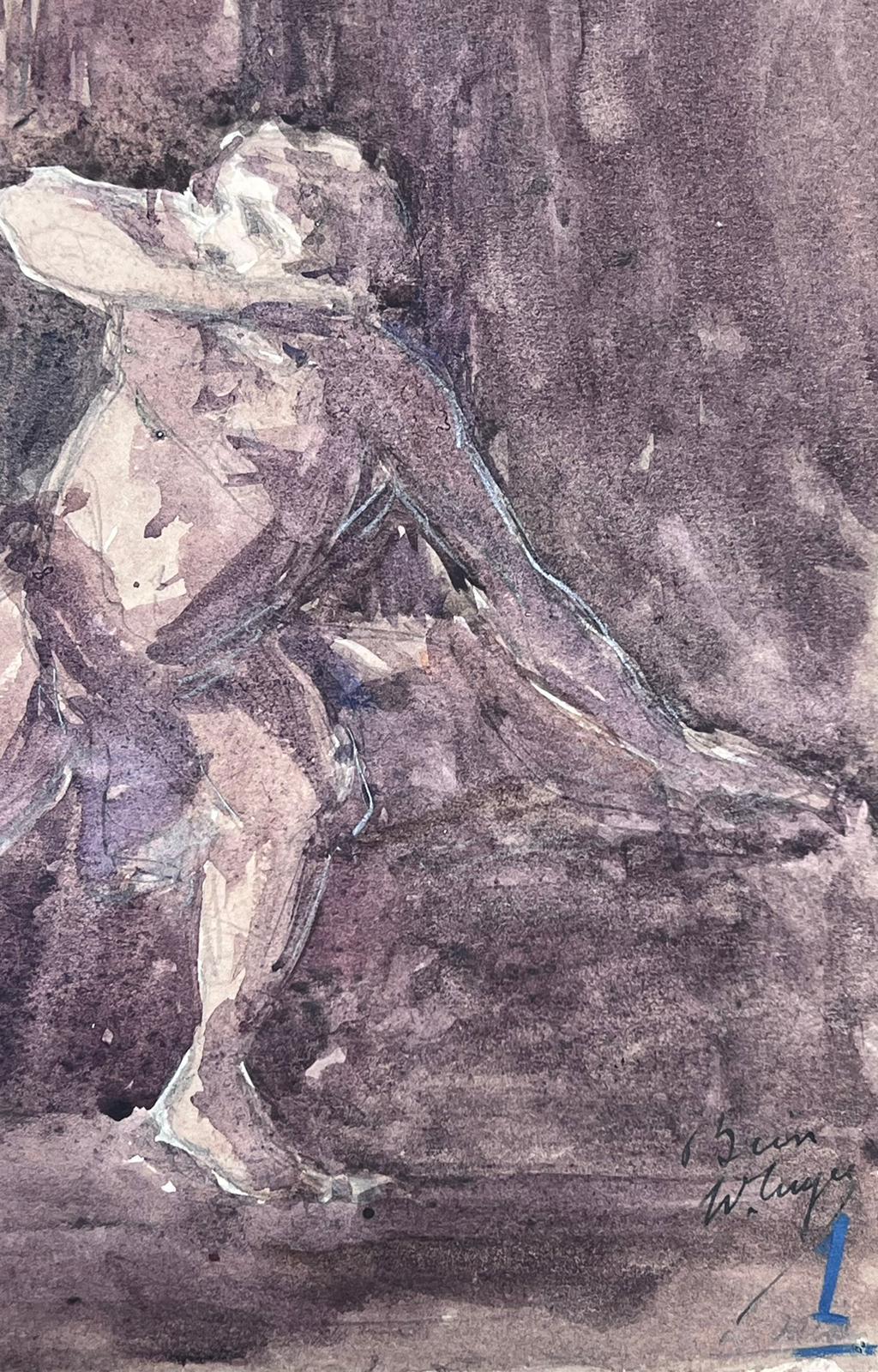 1930's Französisch Impressionist Nude Figur in den Wäldern von seinem Auge verfolgt (Grau), Landscape Painting, von Louise Alix