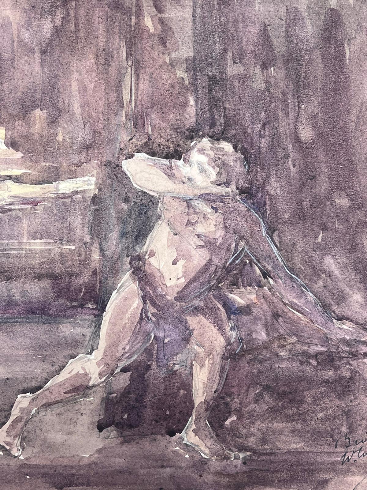 1930's Französisch Impressionist Nude Figur in den Wäldern von seinem Auge verfolgt  im Angebot 1