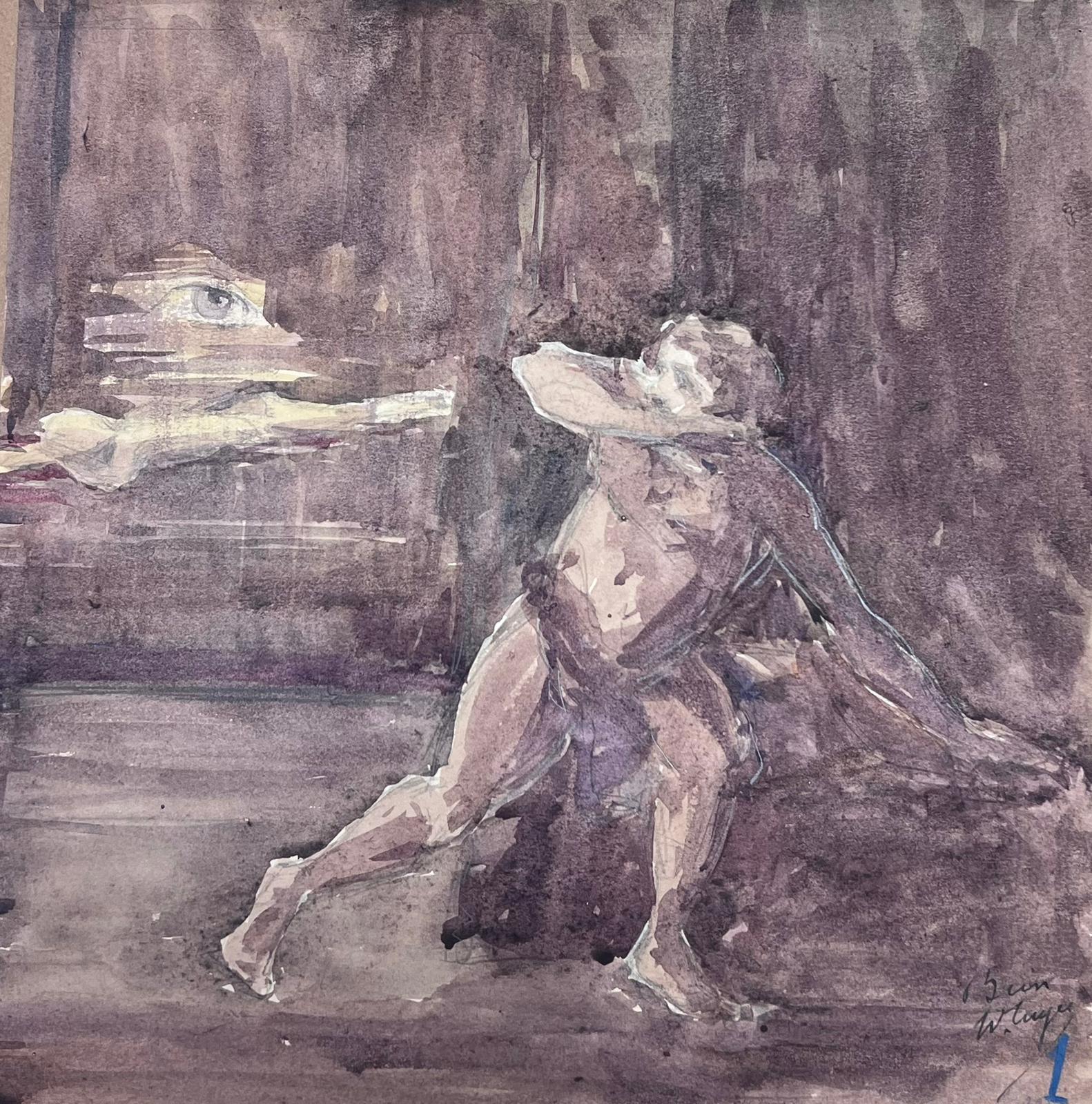 1930's Französisch Impressionist Nude Figur in den Wäldern von seinem Auge verfolgt 