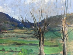 1930's French Impressionist Oil Bare Tree's In Green Landscape