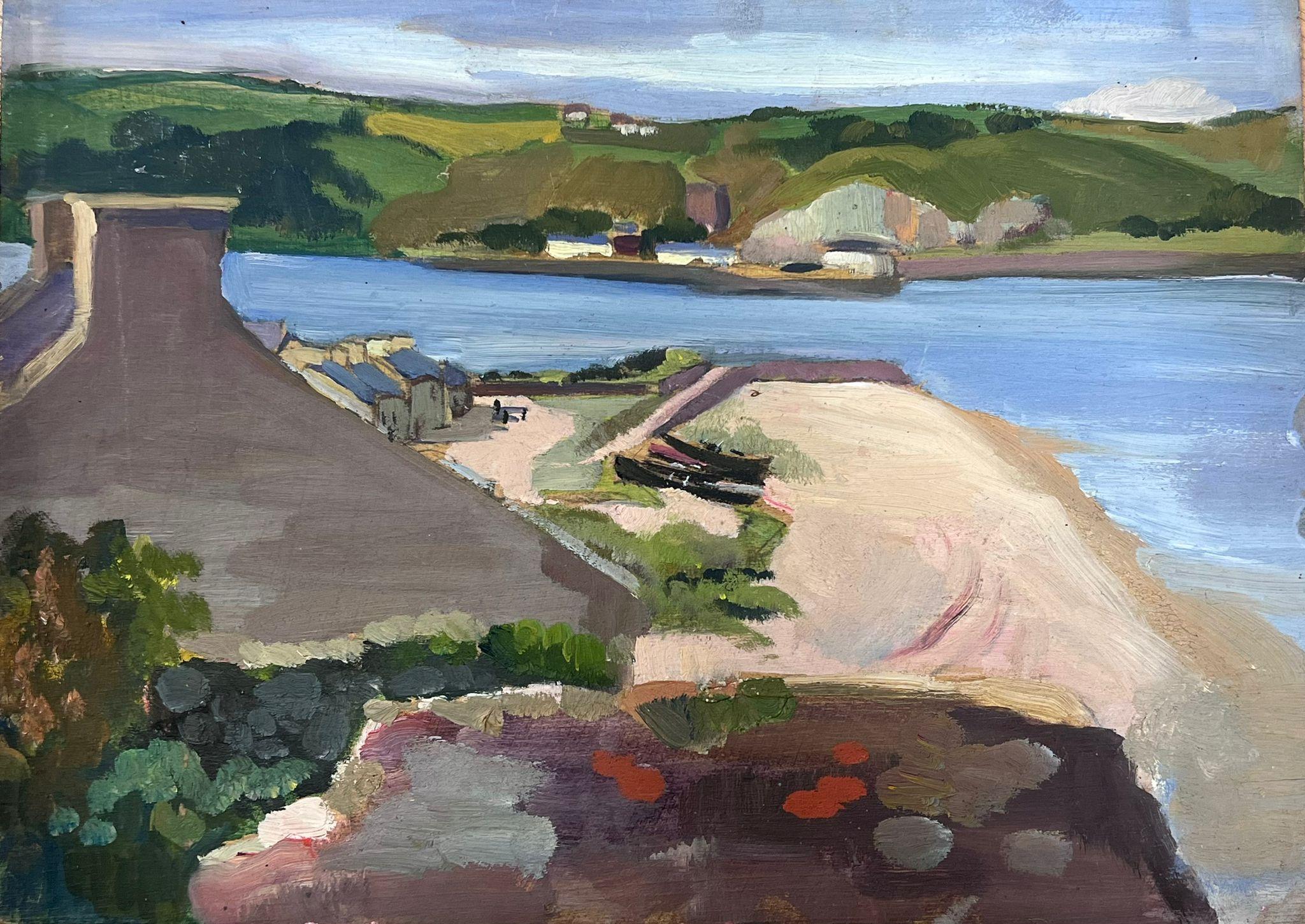 Olio impressionista francese del 1930: Paesaggio di una città costiera sulla spiaggia - Painting Impressionismo di Louise Alix