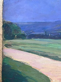 1930's French Impressionist Oil Country Track Deep Blue Sky