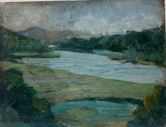 1930
s French Impressionist Oil Dark Blue and Green Open Sea Landscape