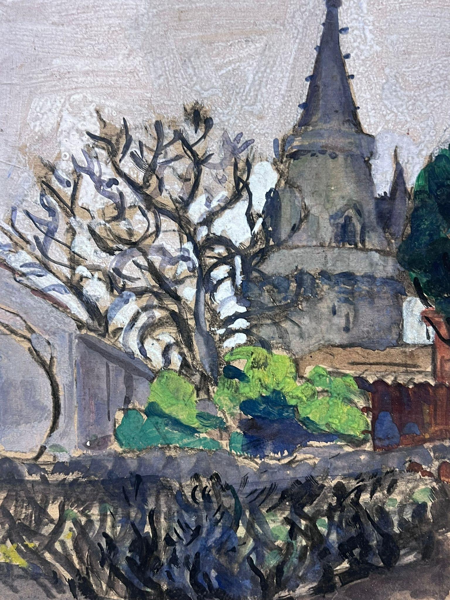 Paisaje francés
de Louise Alix (francesa, 1888-1980) *ver notas más abajo
sello de procedencia en el reverso 
óleo sobre tabla, sin enmarcar
medidas 13 de alto por 9,5 pulgadas de ancho
Estado: en general, muy bueno y en buen estado, con algunos