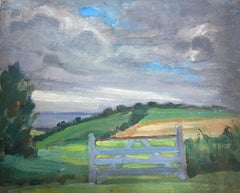 Louise Alix - 1930
s French Impressionist Oil Grey Clouds Over Gated Field Landscape 1930
s French Impressionist Oil Grey Clouds Over Gated Field Landscape